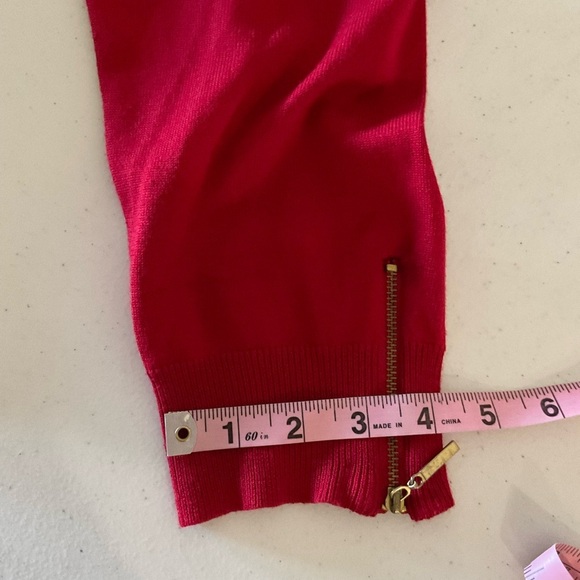 Carmen Marc Valvo Open Cardigan Sweater Wine Red Zipper 3/4 Sleeves Wome… - Picture 6 of 11